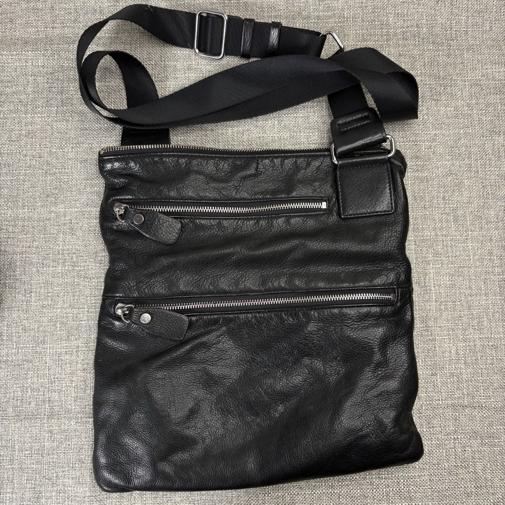 Margot Black Genuine Leather Slim Multi-Pocket Zip‎ Crossbody Messenger Bag